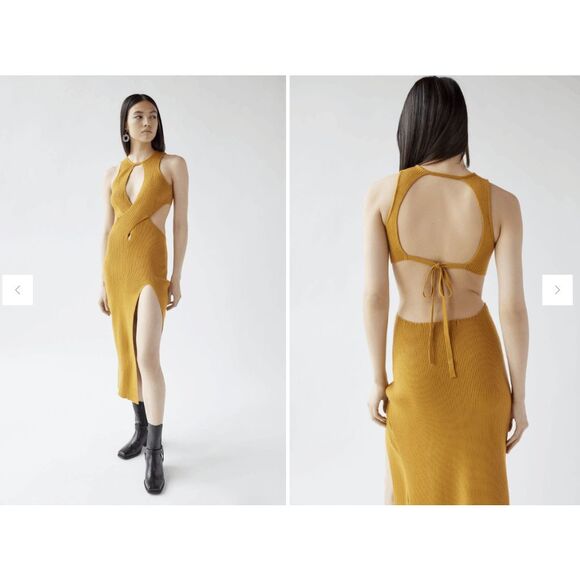 NWT For Love & Lemons Ribbed Knit Cutout Maggie Midi Dress Rust Orange Small $18 - Picture 1 of 10